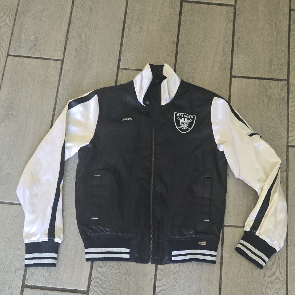 Reebok‎ NFL Oakland Raiders Varsity Bomber Jacket Black White Mens Medium